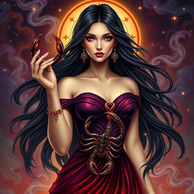 A stunningly beautiful depiction of the Goddess of Scorpio, embodying the depth and allure of this zodiac sign