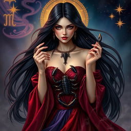 A stunningly beautiful depiction of the Goddess of Scorpio, embodying the depth and allure of this zodiac sign