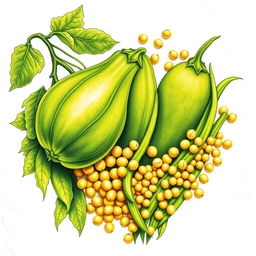 A T-shirt featuring an artistic design of chayote and soybeans