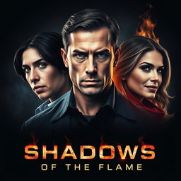 A suspenseful thriller movie poster for "Shadows of the Flame"