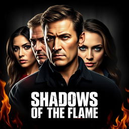 A suspenseful thriller movie poster for "Shadows of the Flame"