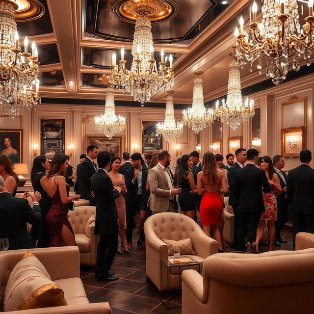 A luxurious and elegant scene inside an exclusive influencers escort club