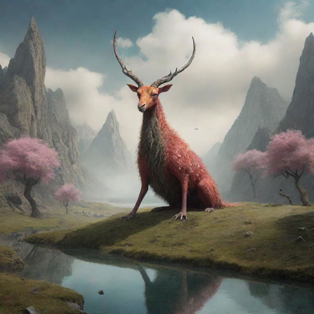 An imaginary creature called 'Rasogjla' in a fantastical environment