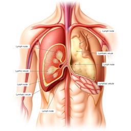 A detailed anatomical illustration of the human lymphatic system highlighting a lymph node