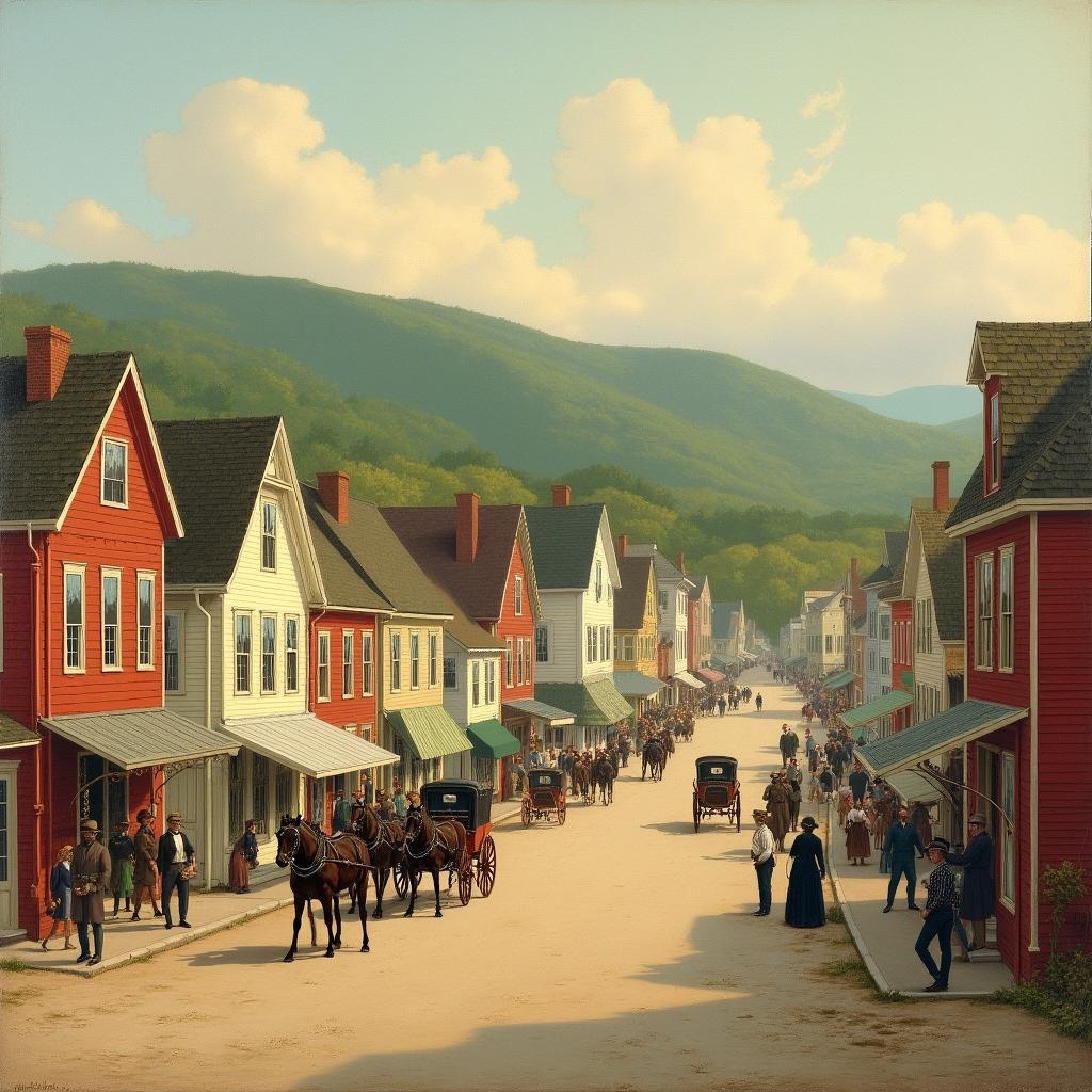 19th century painting of Dover, New Hampshire, capturing the quaint charm and historical architecture of the era