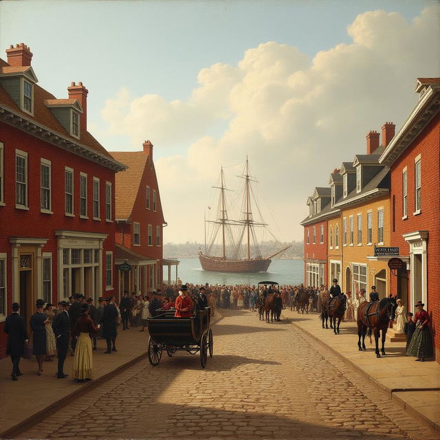 19th century painting of New Bedford, Massachusetts, capturing the bustling energy of this historic whaling town