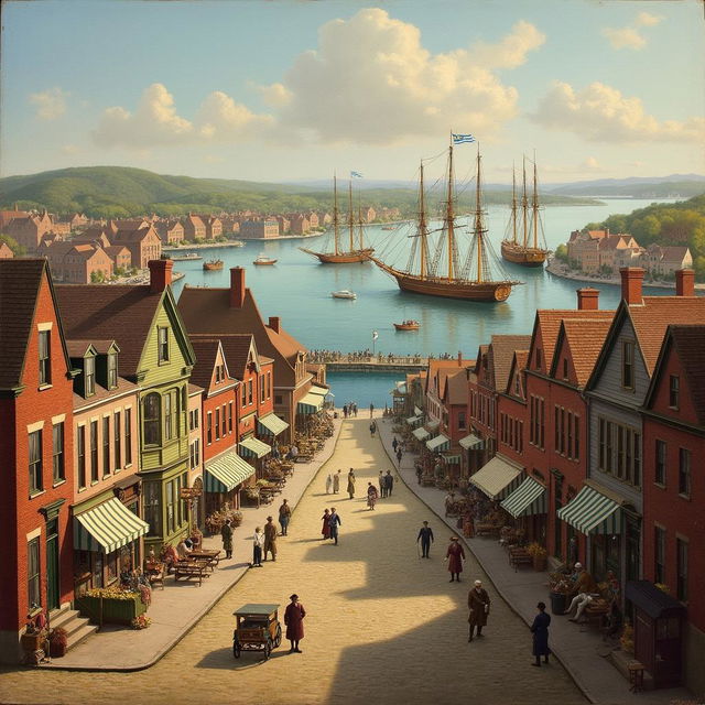 19th century painting depicting the vibrant port town of New Bedford, Massachusetts