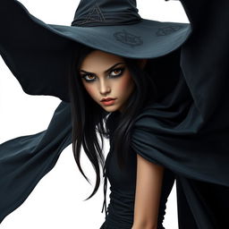 A young, tall, and sinister witch with an enigmatic expression