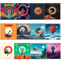 A stunning selection of imaginative album covers, each reflecting a distinct musical genre