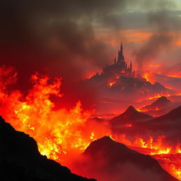 A fiery kingdom viewed from a mountain