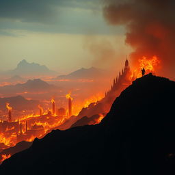 A fiery kingdom viewed from a mountain