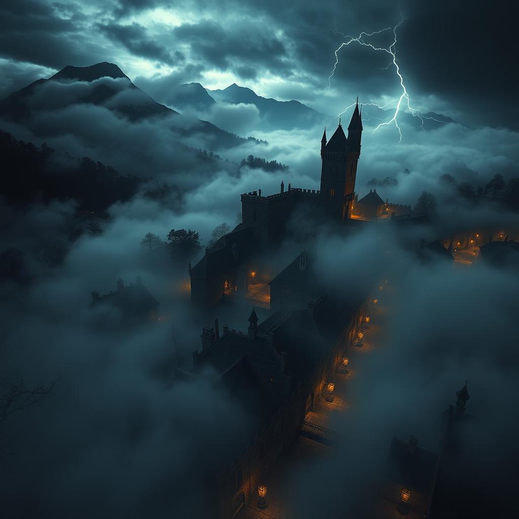 A dark, mystical kingdom viewed from above