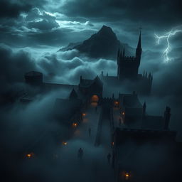 A dark, mystical kingdom viewed from above