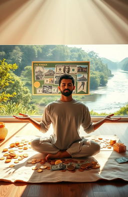 A serene scene depicting a person practicing the law of attraction to attract wealth