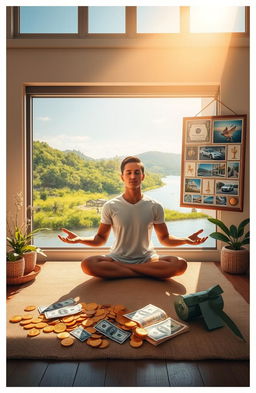 A serene scene depicting a person practicing the law of attraction to attract wealth