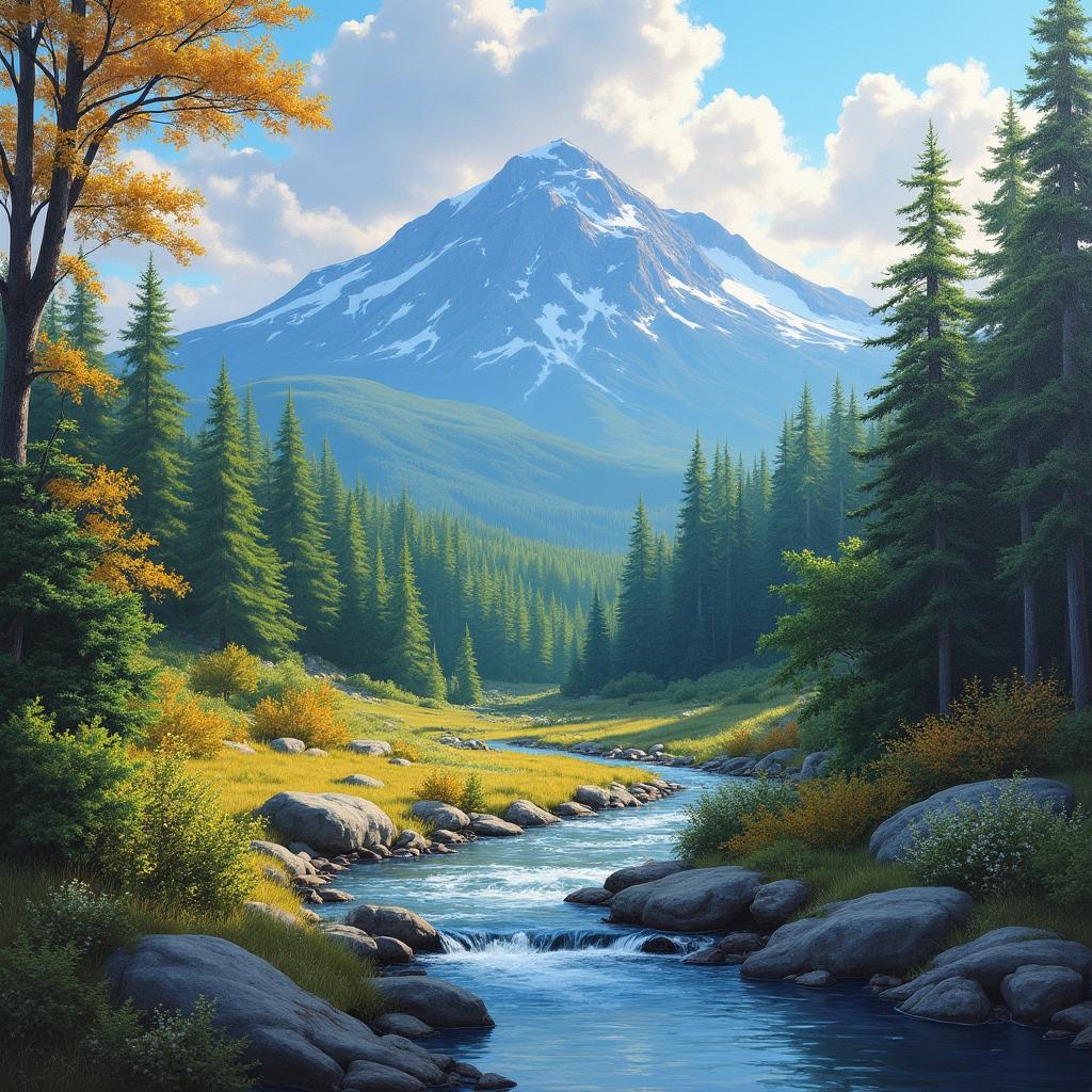 A breathtaking landscape painting of Mount Washington in New Hampshire