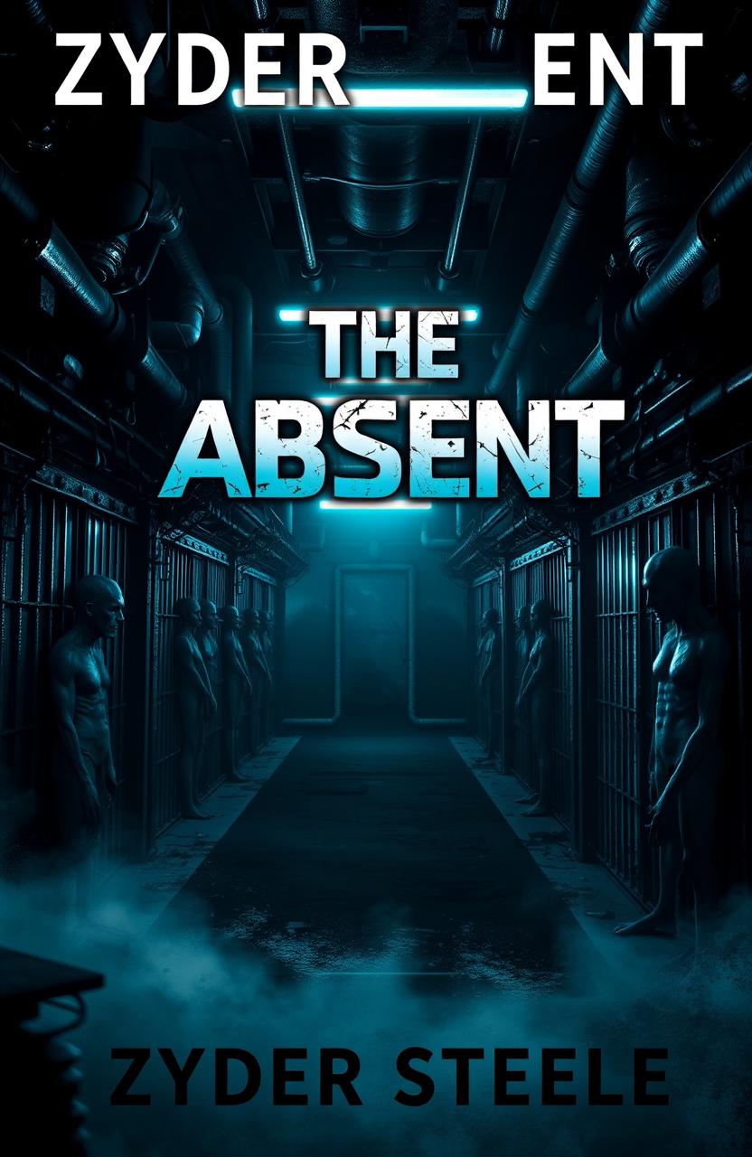 A dark and menacing dystopian Science Fiction ebook cover titled "The Absent" by Zyder Steele