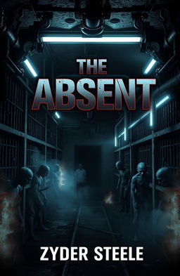 A dark and menacing dystopian Science Fiction ebook cover titled "The Absent" by Zyder Steele