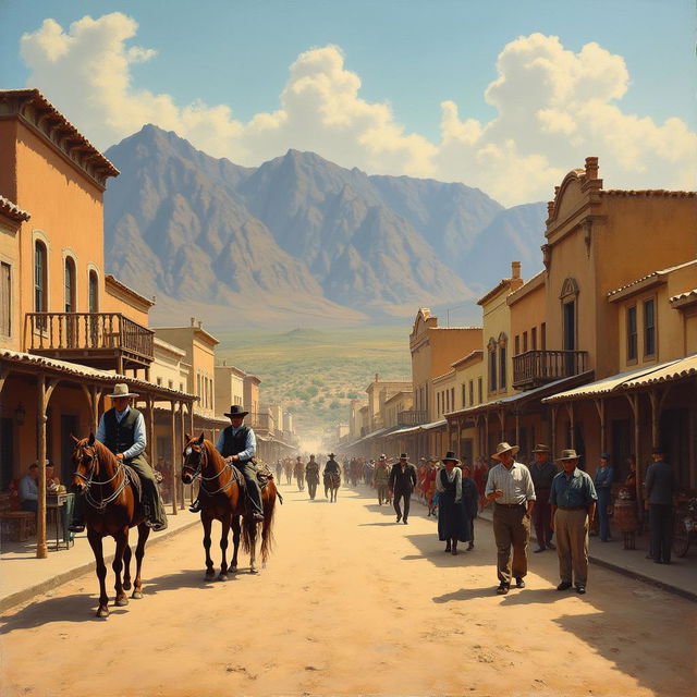 A nostalgic painting depicting El Paso, Texas, in the year 1880