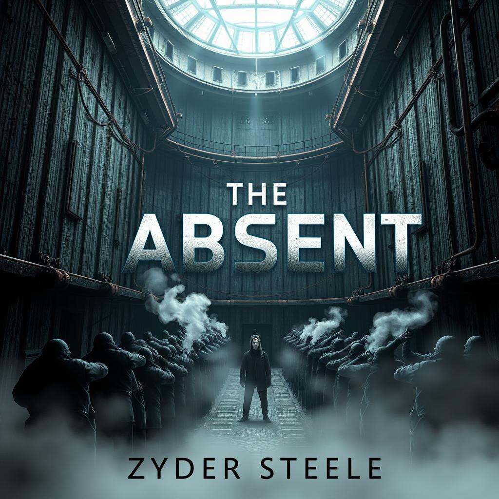 A dark, menacing, dystopian Science Fiction ebook cover titled "The Absent" by Zyder Steele