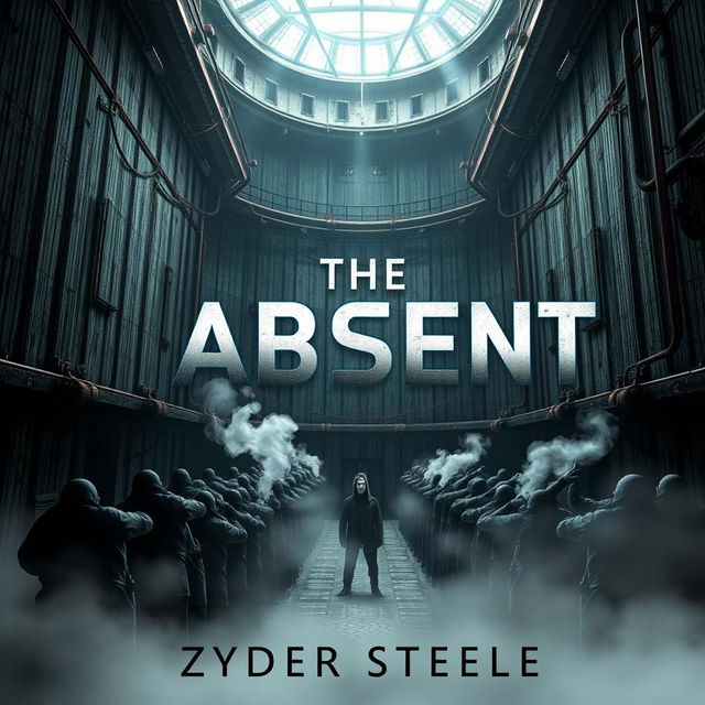 A dark, menacing, dystopian Science Fiction ebook cover titled "The Absent" by Zyder Steele
