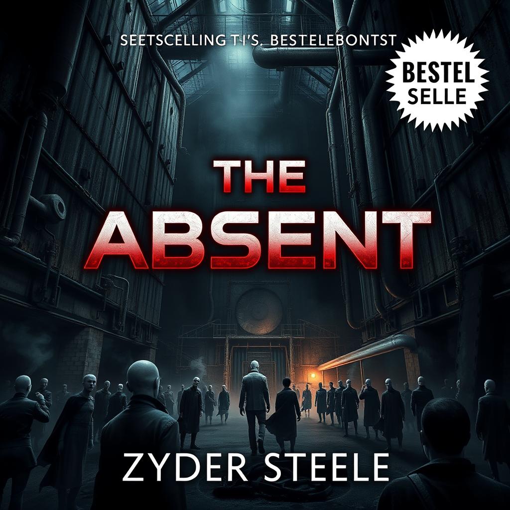 A dark, menacing, and dystopian Science Fiction bestselling ebook cover titled "The Absent" by Zyder Steele