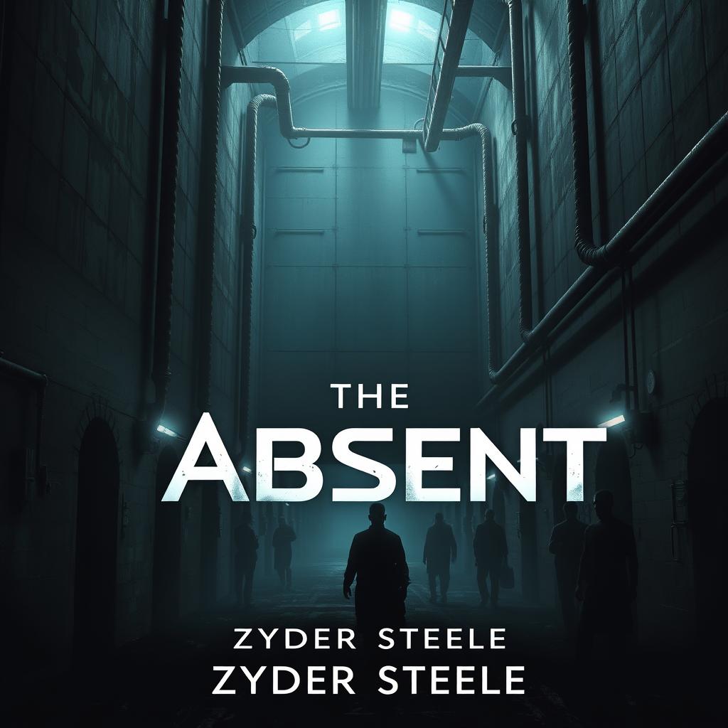 A dark, intriguing, and menacing dystopian Science Fiction ebook cover titled "The Absent" by Zyder Steele