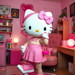 Hello Kitty transformed into a grown sexy woman, boasting a skinny yet curvy physique enhanced with Brazilian butt lift surgery and breast augmentation