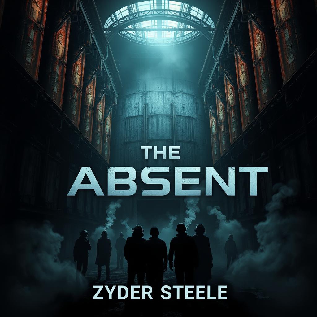 A dark, intriguing, and menacing dystopian Science Fiction ebook cover titled "The Absent" by Zyder Steele