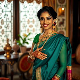 Elegant depiction of an Indian woman in traditional attire, such as a vibrant sari, showcasing grace and poise