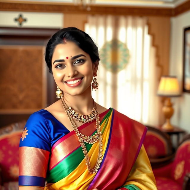 Elegant depiction of an Indian woman in traditional attire, such as a vibrant sari, showcasing grace and poise