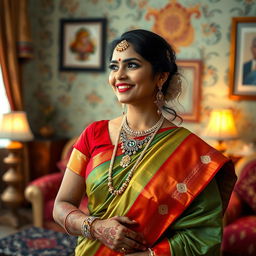 Elegant depiction of an Indian woman in traditional attire, such as a vibrant sari, showcasing grace and poise