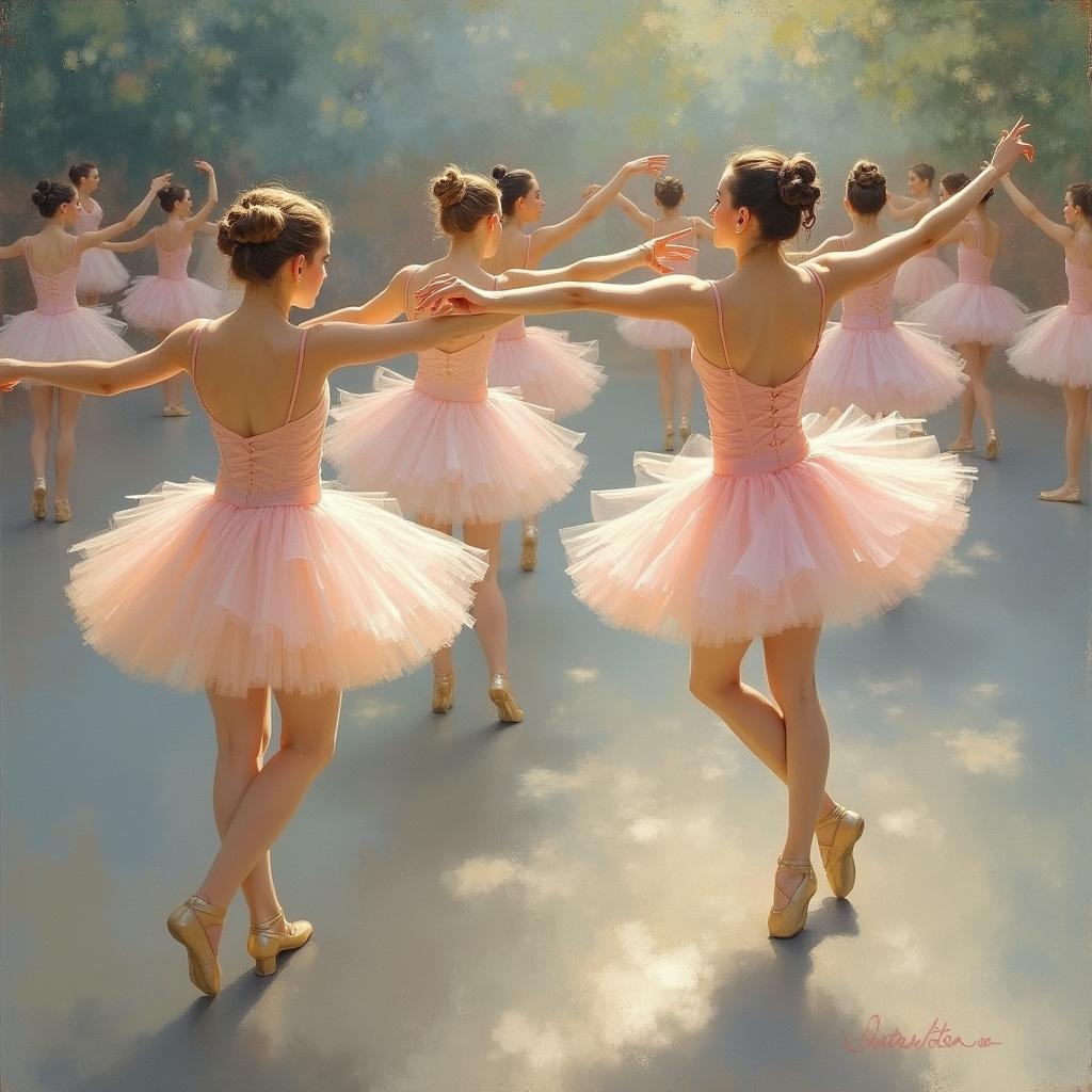 An impressionist painting of graceful ballet dancers, inspired by the style of Edgar Degas