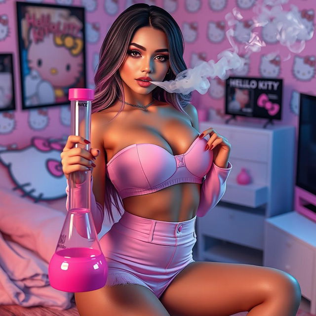 A striking IMVU model envisioned as a human, portrayed as a grown sexy woman with an extraordinarily beautiful face