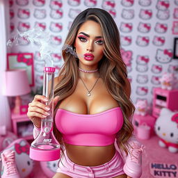 A striking IMVU model envisioned as a human, portrayed as a grown sexy woman with an extraordinarily beautiful face