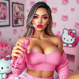 A striking IMVU model envisioned as a human, portrayed as a grown sexy woman with an extraordinarily beautiful face