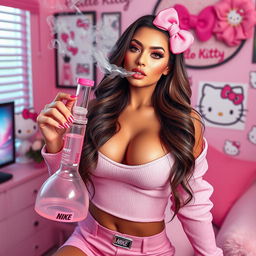 A striking IMVU model envisioned as a human, portrayed as a grown sexy woman with an extraordinarily beautiful face