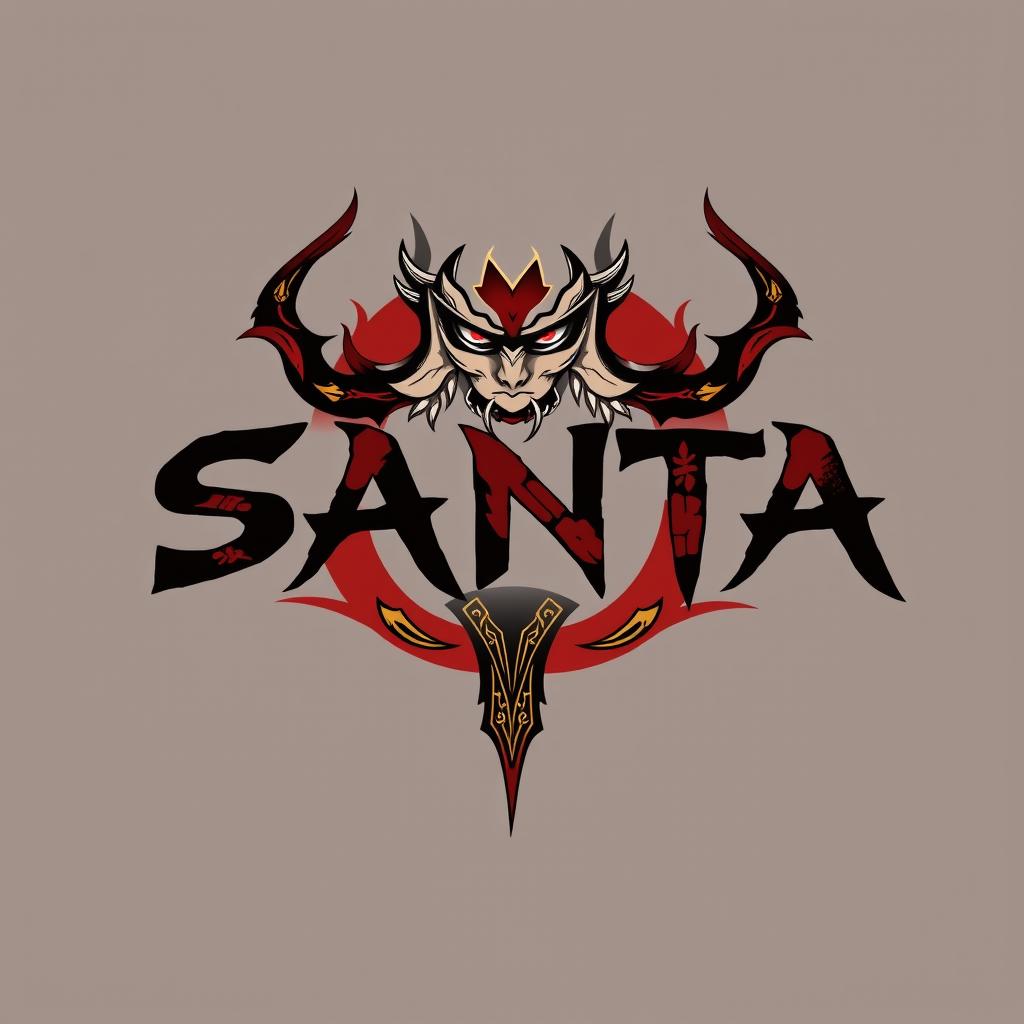 Design a logo featuring the name "SANTA" using a template inspired by Sukuna from Jujutsu Kaisen