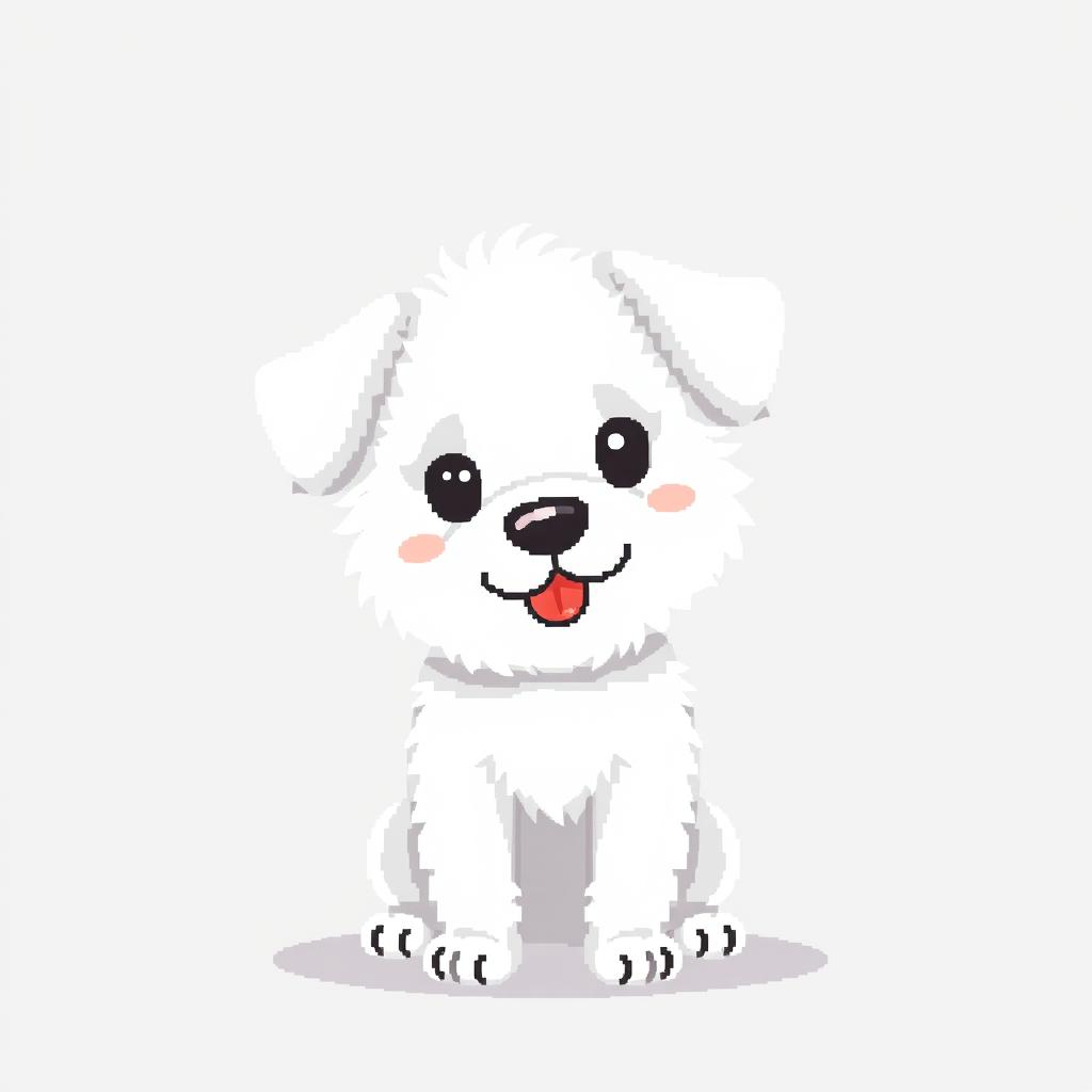 A cute and friendly white dog depicted in pixel art style, focused within a compact 16x16 grid