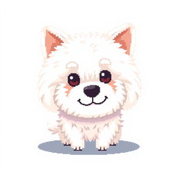 A cute and friendly white dog depicted in pixel art style, focused within a compact 16x16 grid