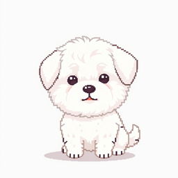 A cute and friendly white dog depicted in pixel art style, focused within a compact 16x16 grid