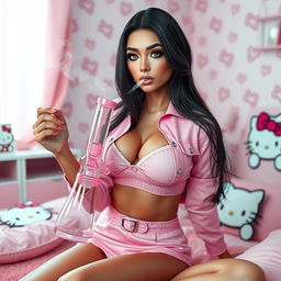 An alluring IMVU model rendered as a human, appearing as a grown sexy woman with an exquisitely beautiful face