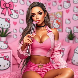 An alluring IMVU model rendered as a human, appearing as a grown sexy woman with an exquisitely beautiful face