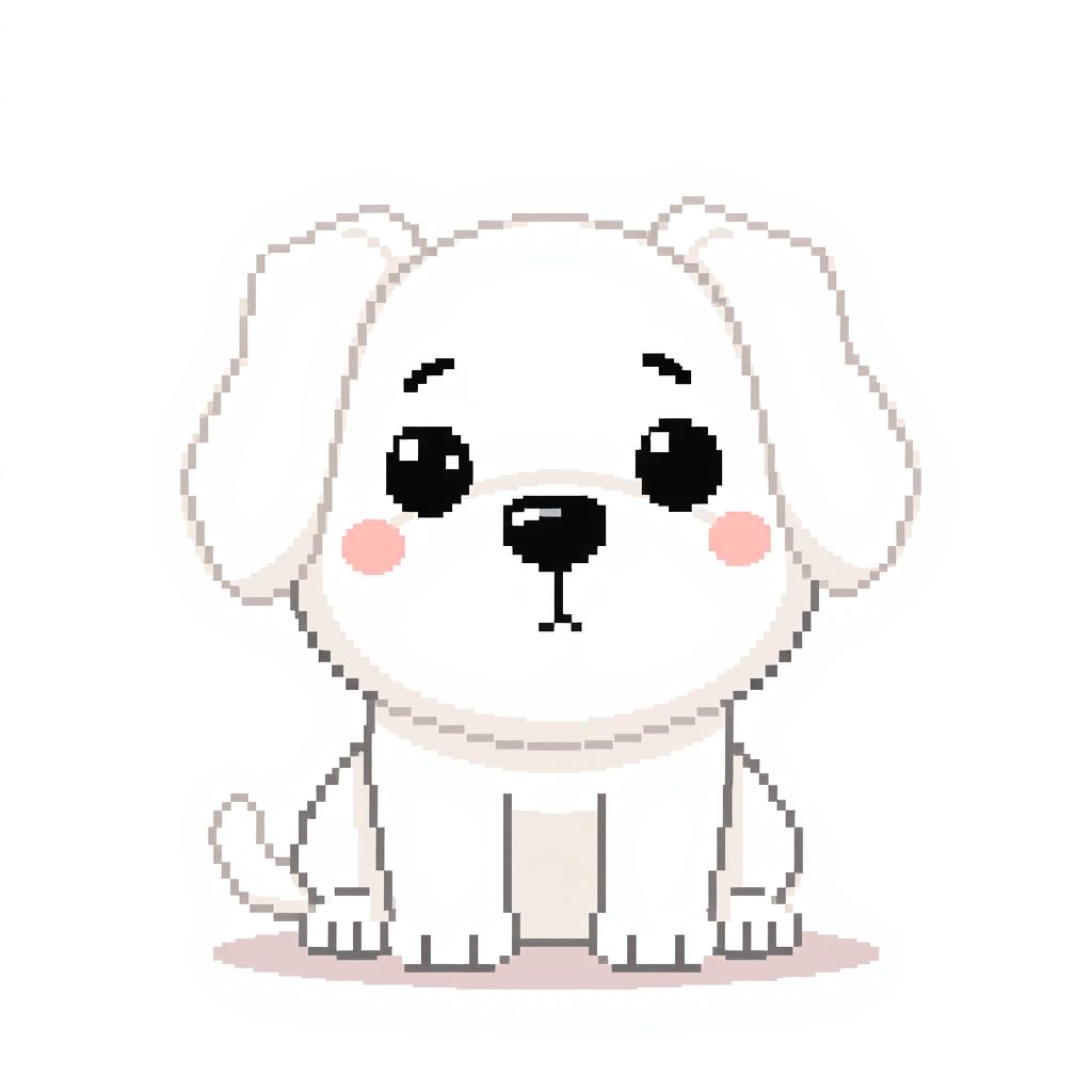 An adorable and large white dog in pixel art style, created within the constraints of an 8x8 grid