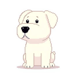 An adorable and large white dog in pixel art style, created within the constraints of an 8x8 grid