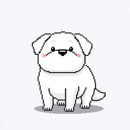 An adorable and large white dog in pixel art style, created within the constraints of an 8x8 grid