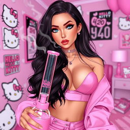 A captivating IMVU model depicted as a human, illustrated as a sophisticated sexy woman with an enchanting, beautiful face