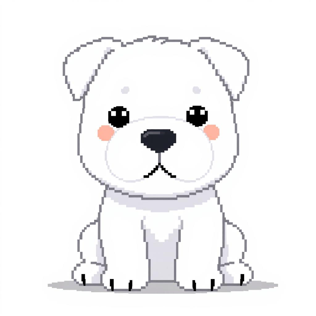 An adorable and large white dog in pixel art style, created within the constraints of an 8x8 grid