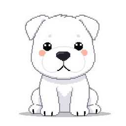 An adorable and large white dog in pixel art style, created within the constraints of an 8x8 grid