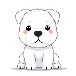 An adorable and large white dog in pixel art style, created within the constraints of an 8x8 grid